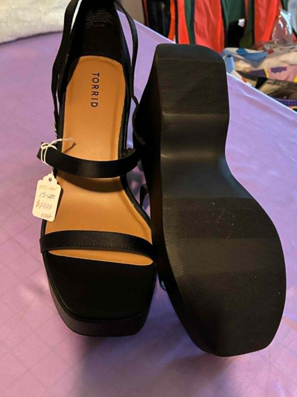 Torrid Black Satin Platform Wedge Wide Width Size 13